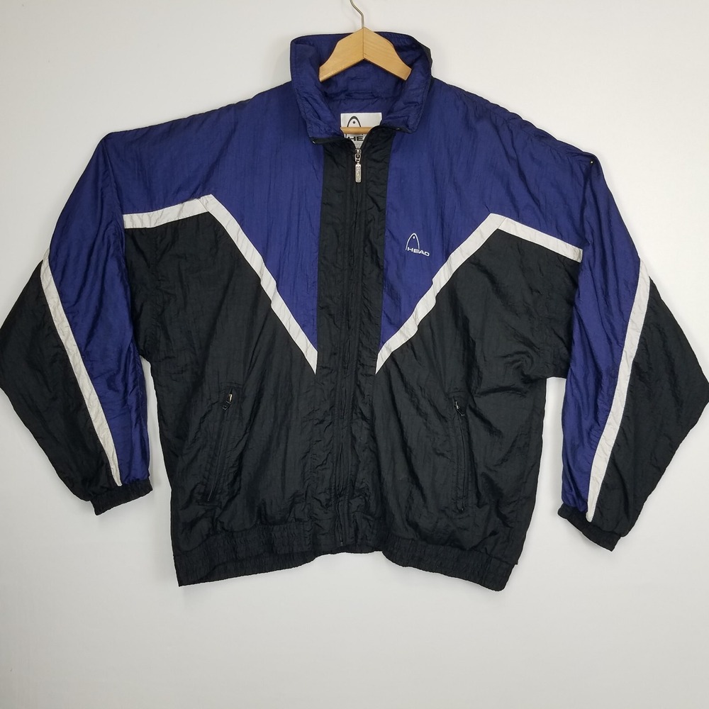 Vintage Head Retro Neon Windbreaker Jacket Men's Size XL Black Purple 80s 90s
